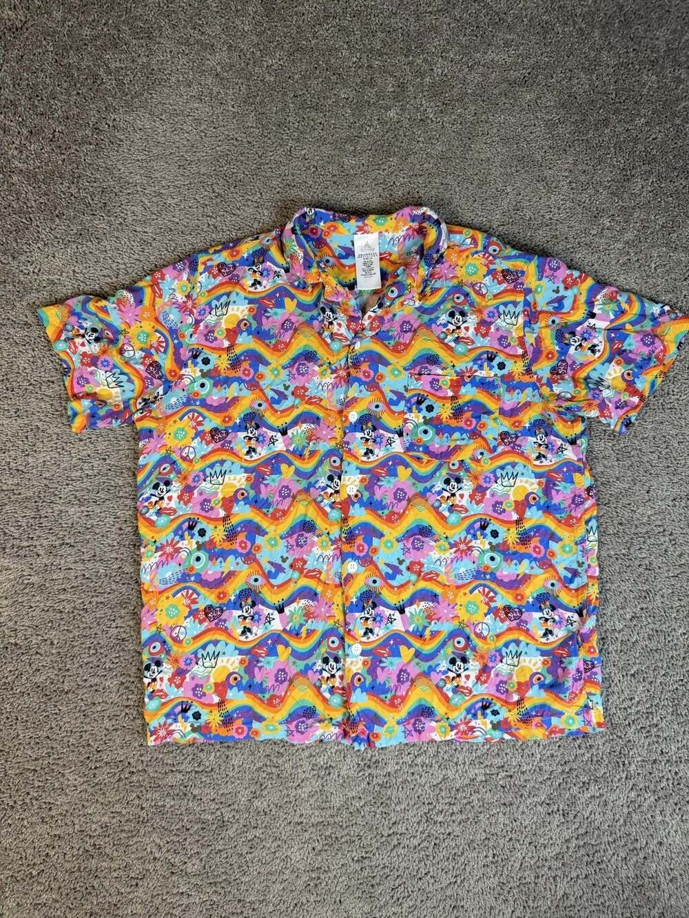 Disney Shirt Mens XL PRIDE Multicolor Short Sleeve Button Up Mickey Minnie